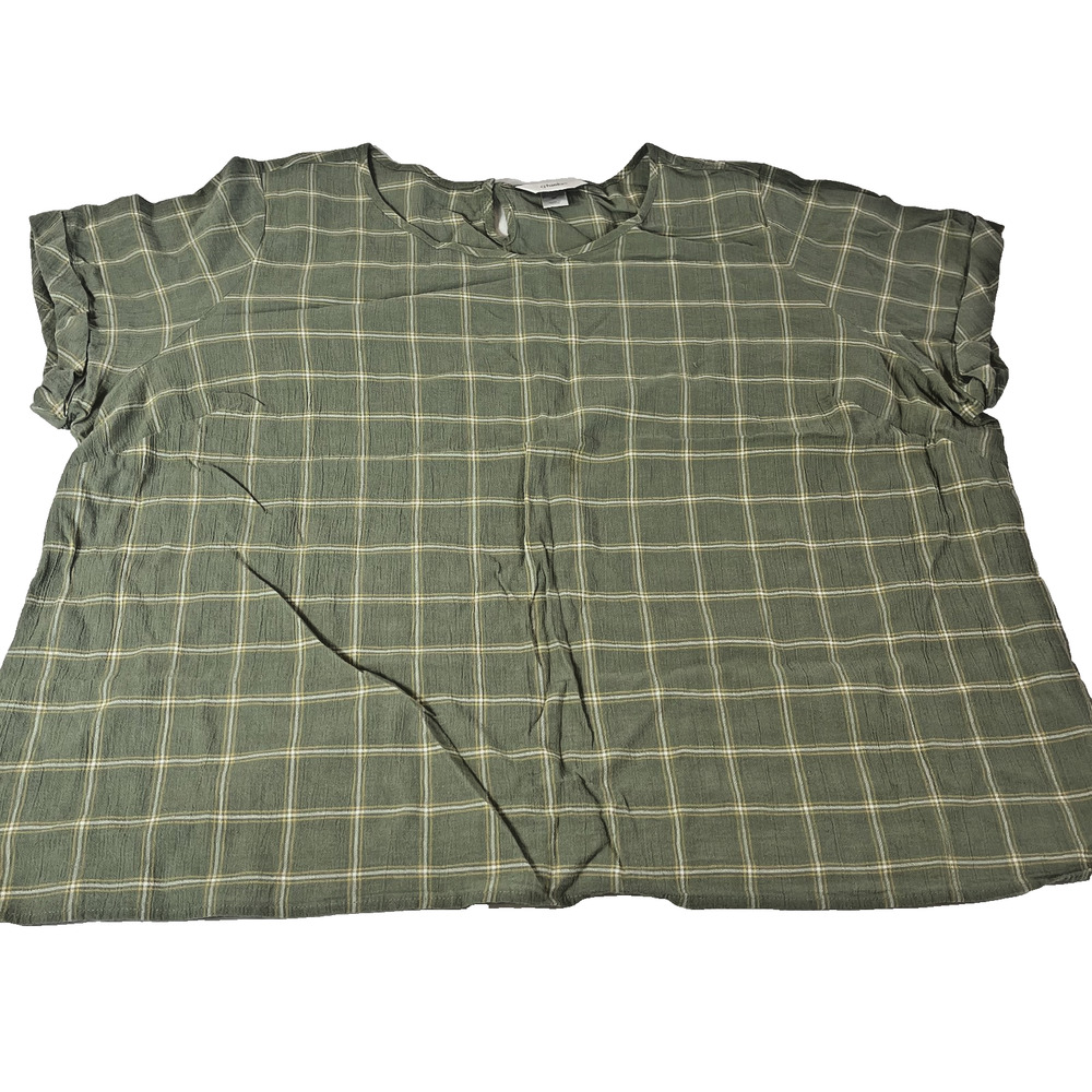 CJ Banks Womens Plaid Blouse Green Plus Size 3X Casual Lightweight
